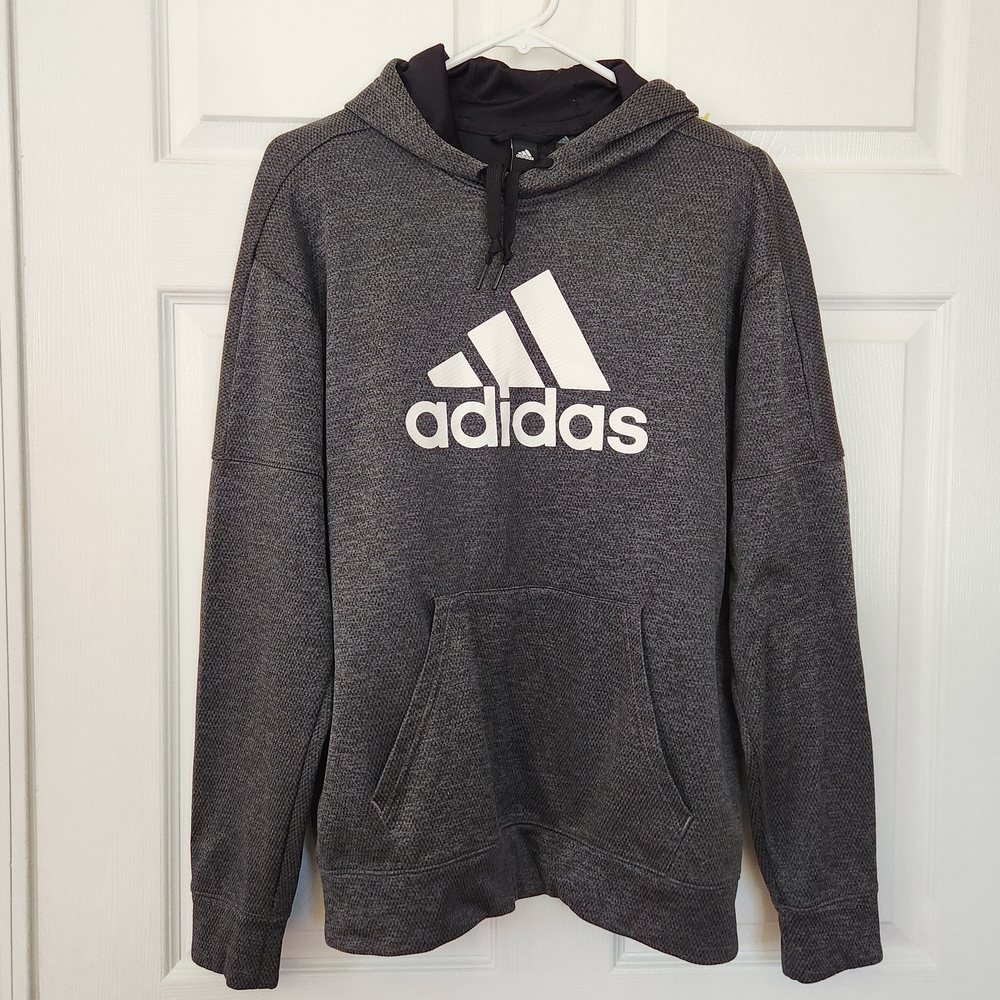 Adidas Climawarm Men's Gray Hoodie with White Logo, Medium